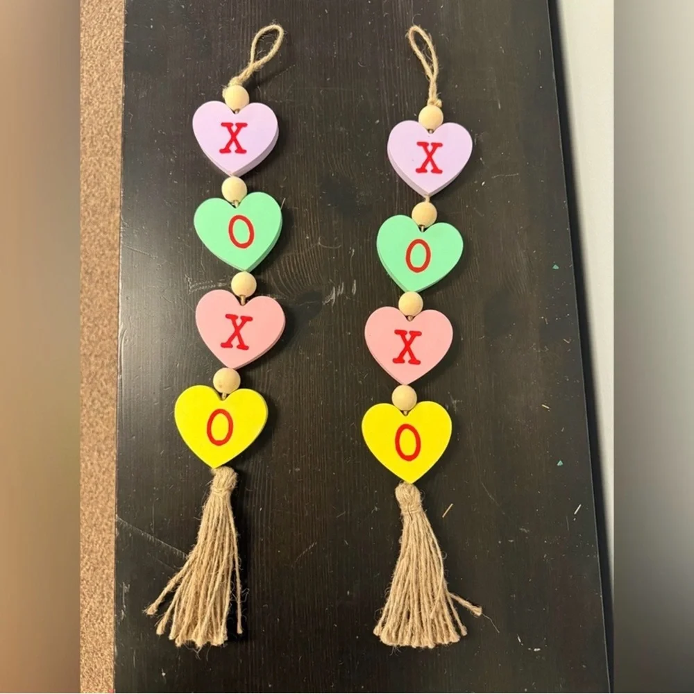 Colorful Heart XO Hanging Tassel Pair